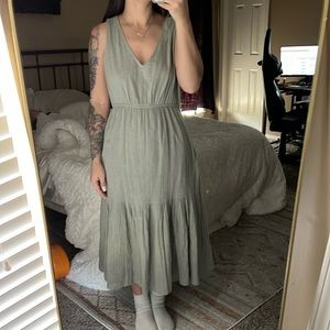 Olive Green Long Flowy Dress with Pockets